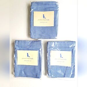 Pottery Barn Kids Sabrina Basket Liner Large Set of 3 Blue Gingham Patte…